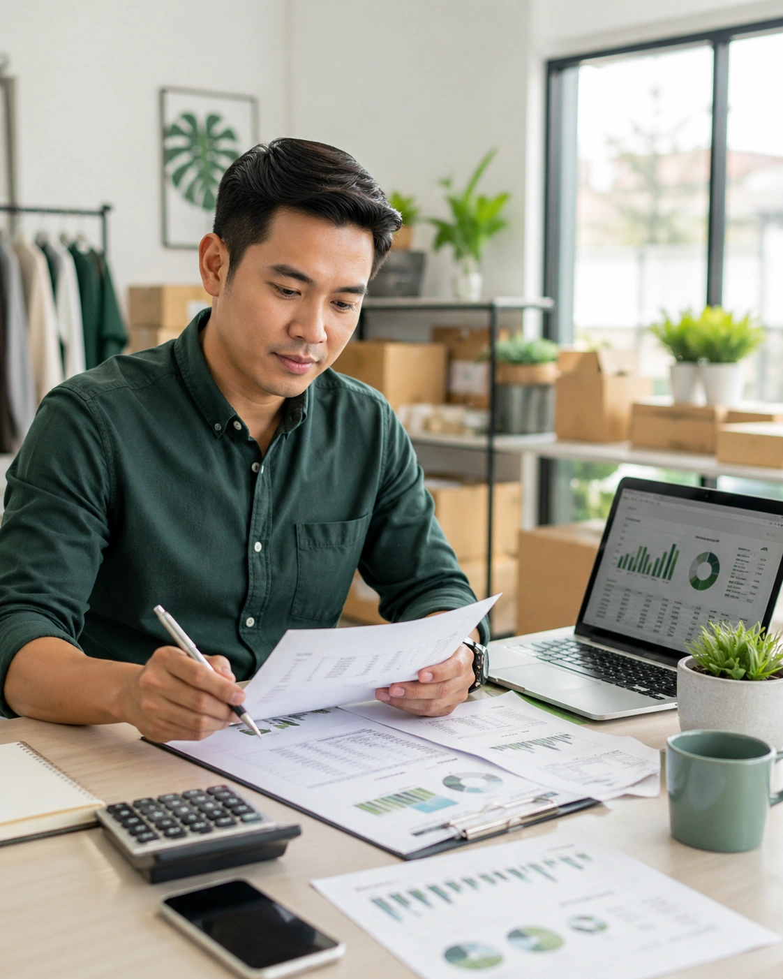 Malaysian SME owner reviewing cash flow before applying for a working capital loan