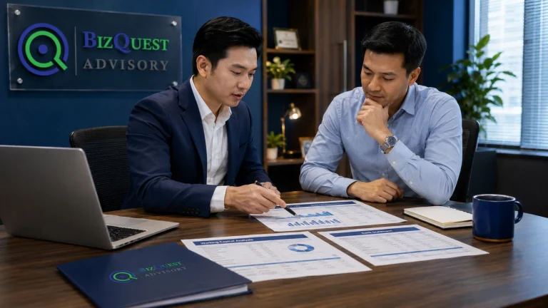 BizQuest advisor reviewing SME cash flow and financing readiness in Malaysia